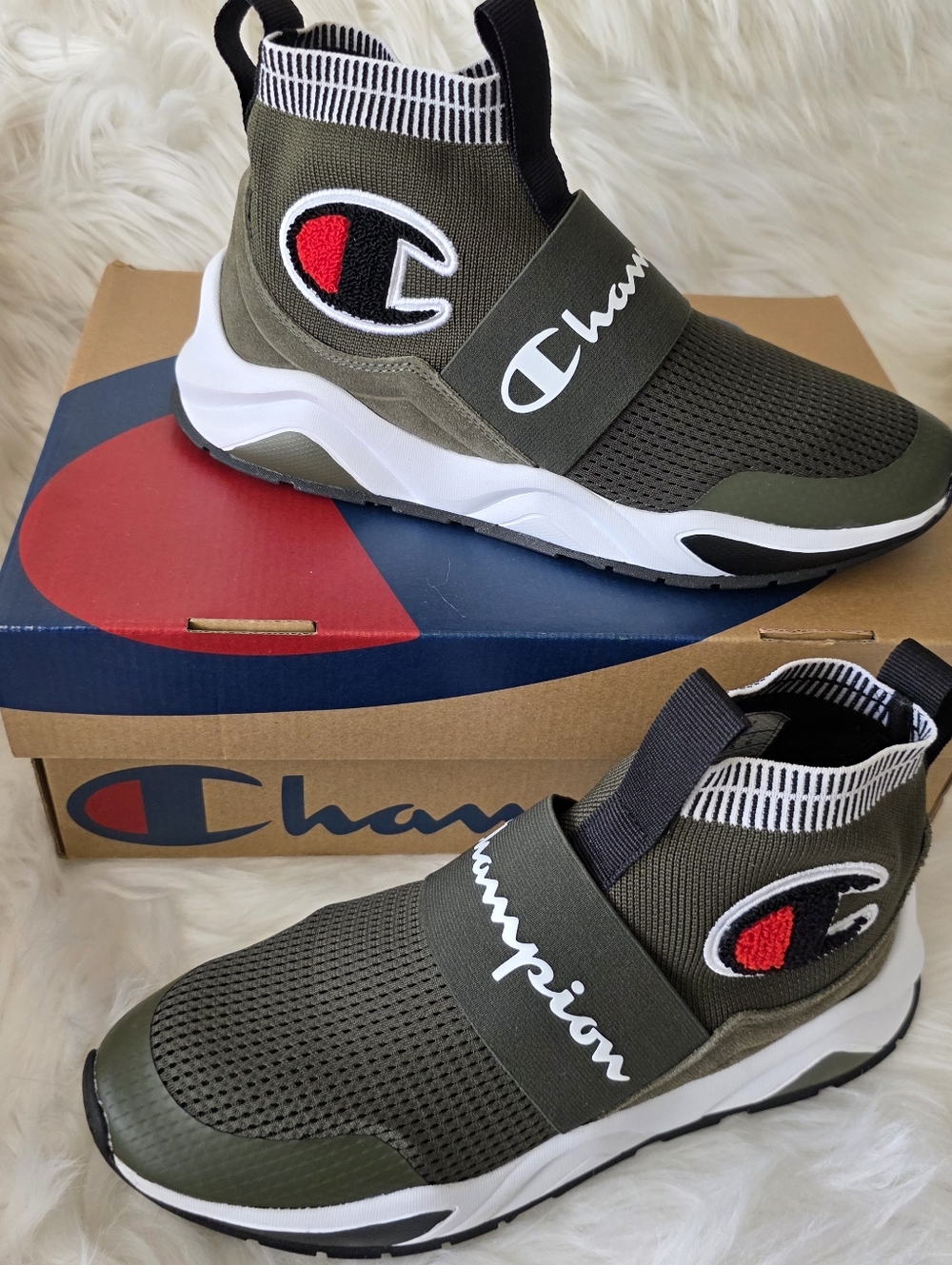 Champion Rally Pro Green Slip-On Sock Sneakers Size Y6.5